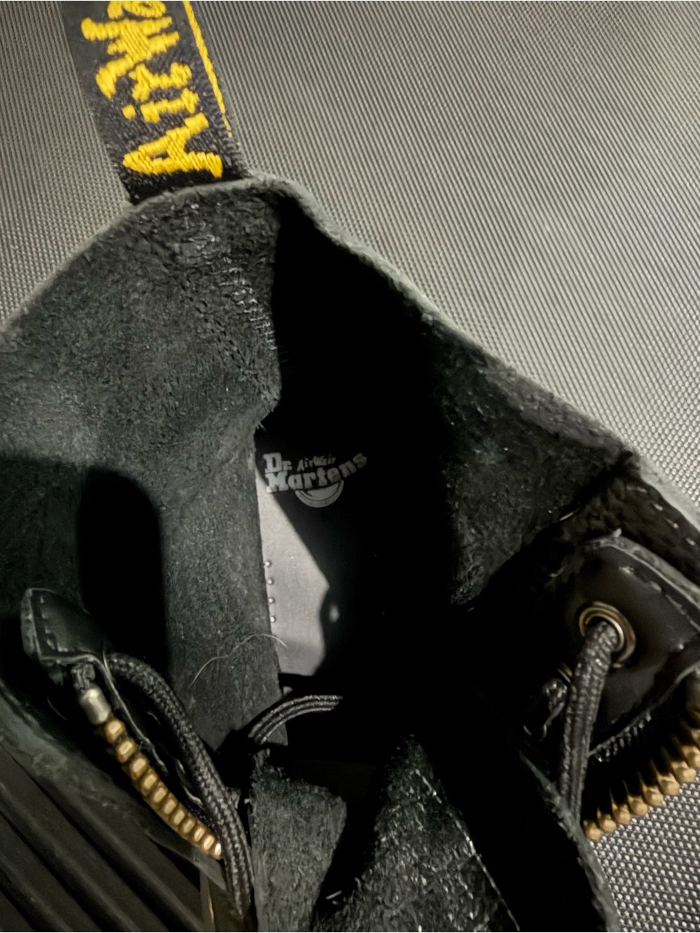 Dr. Martens Black Leather Combat Boots with Yellow Stitching - Picture 6 of 7
